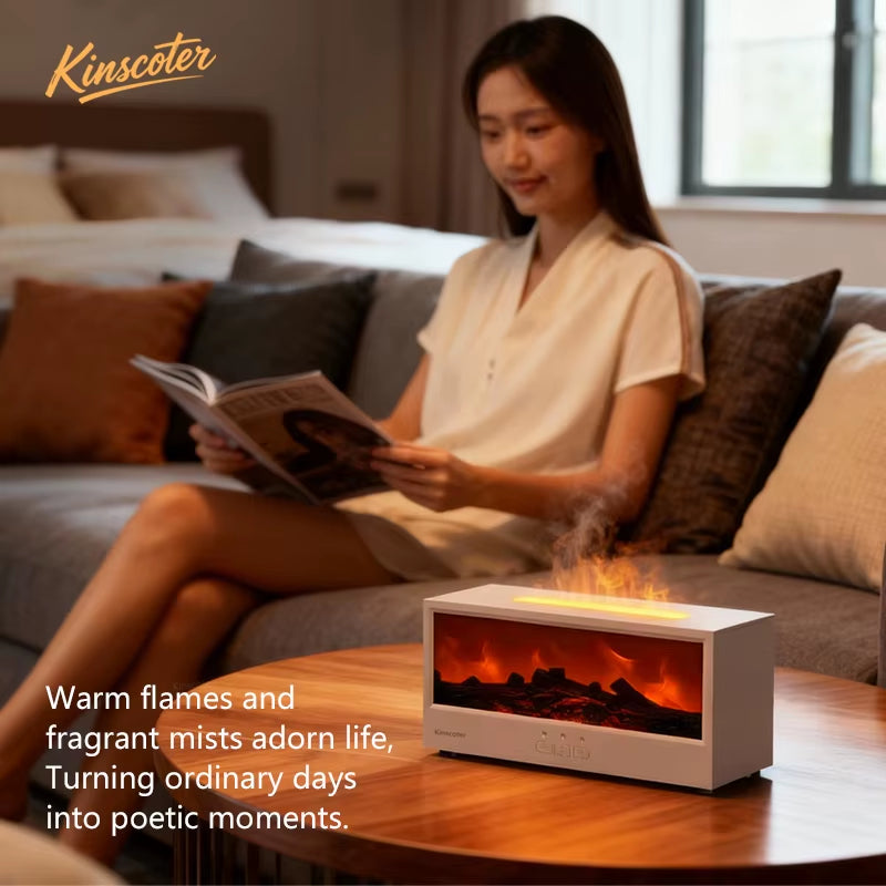 Creative Fireplace Aroma Diffuser Flame Air Humidifier Waterless Colorful Lights with Remote for Home Bedroom Holiday Gifts