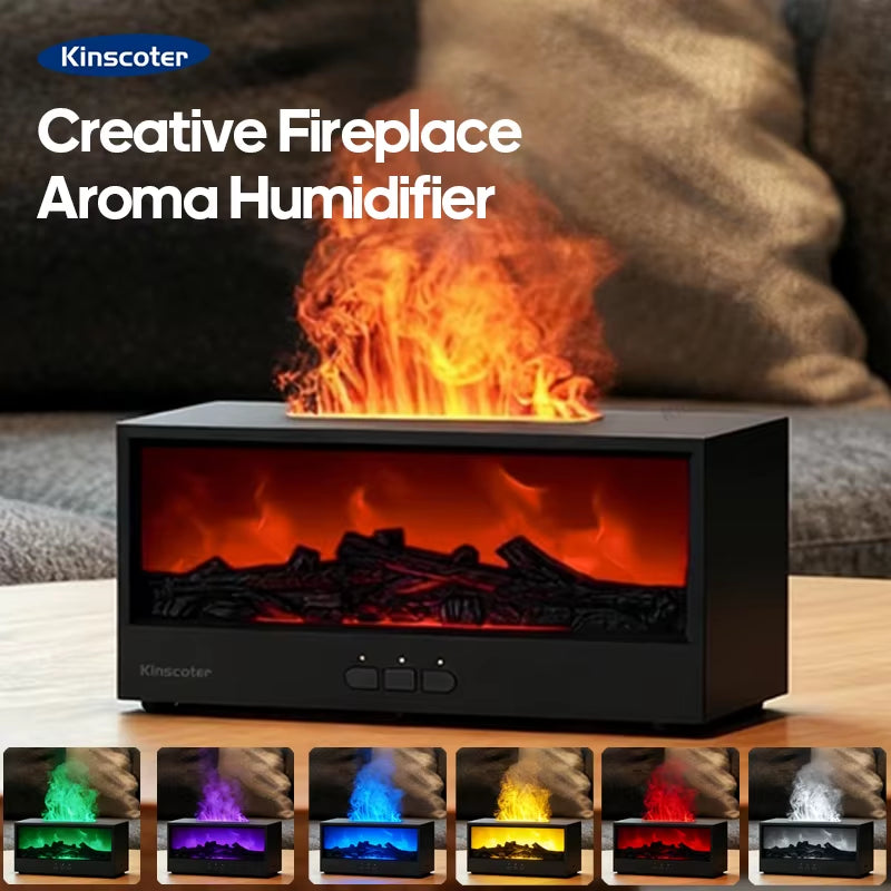 Creative Fireplace Aroma Diffuser Flame Air Humidifier Waterless Colorful Lights with Remote for Home Bedroom Holiday Gifts