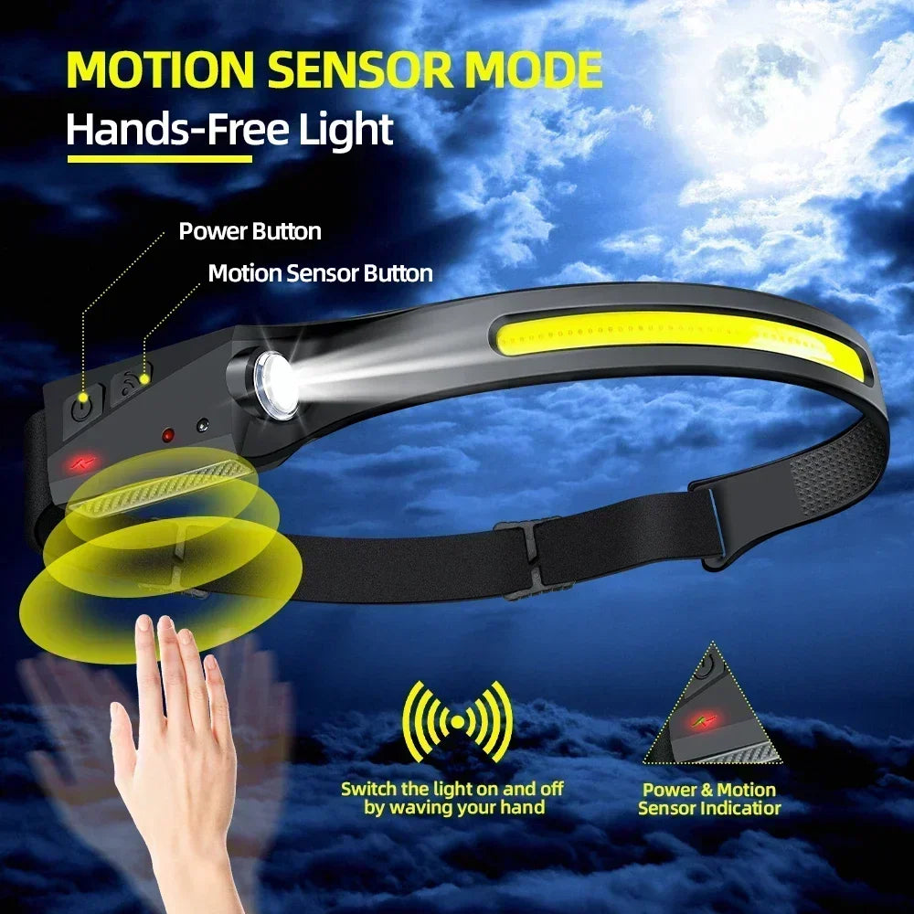 KDULIT 1~20Pack LED Sensor Headlamp Built-In Battery USB Rechargeable Waterproof Head Torch Outdoor Camping Fishing Headlight