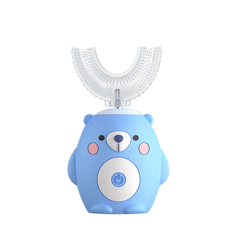 360° Sonic Electric Toothbrush U Shape Rechargeable for Kids Children Automatic Silicone Tooth Brush Smart Timer Blue Light IPX7