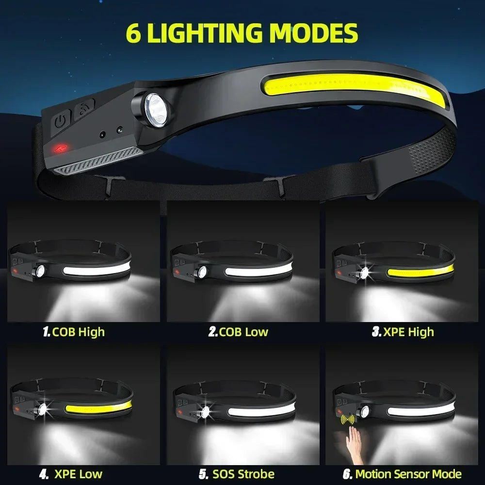 KDULIT 1~20Pack LED Sensor Headlamp Built-In Battery USB Rechargeable Waterproof Head Torch Outdoor Camping Fishing Headlight