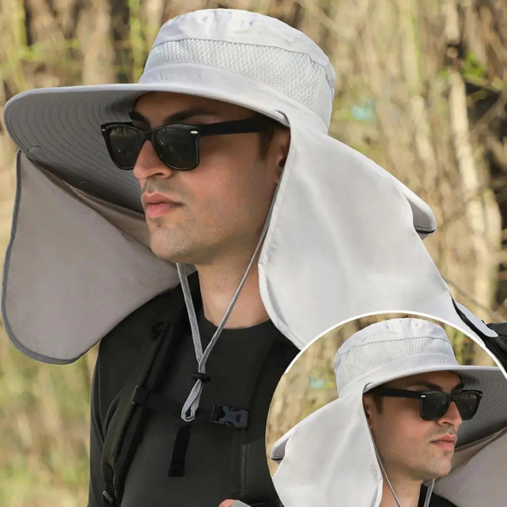 Solar Fan Hat with Neck Flap USB Rechargeable UV Dual Cooling Fan Fishing Hat Fisherman Hiking Mountaineering Sun Hat