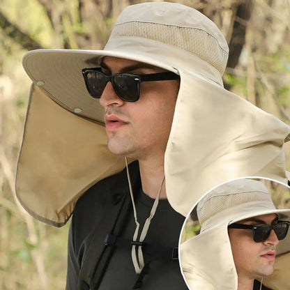 Solar Fan Hat with Neck Flap USB Rechargeable UV Dual Cooling Fan Fishing Hat Fisherman Hiking Mountaineering Sun Hat