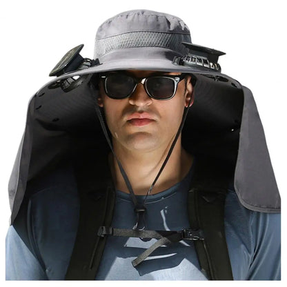 Solar Fan Hat with Neck Flap USB Rechargeable UV Dual Cooling Fan Fishing Hat Fisherman Hiking Mountaineering Sun Hat