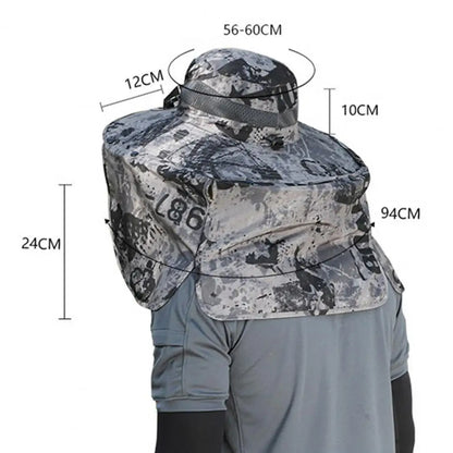 Solar Fan Hat with Neck Flap USB Rechargeable UV Dual Cooling Fan Fishing Hat Fisherman Hiking Mountaineering Sun Hat
