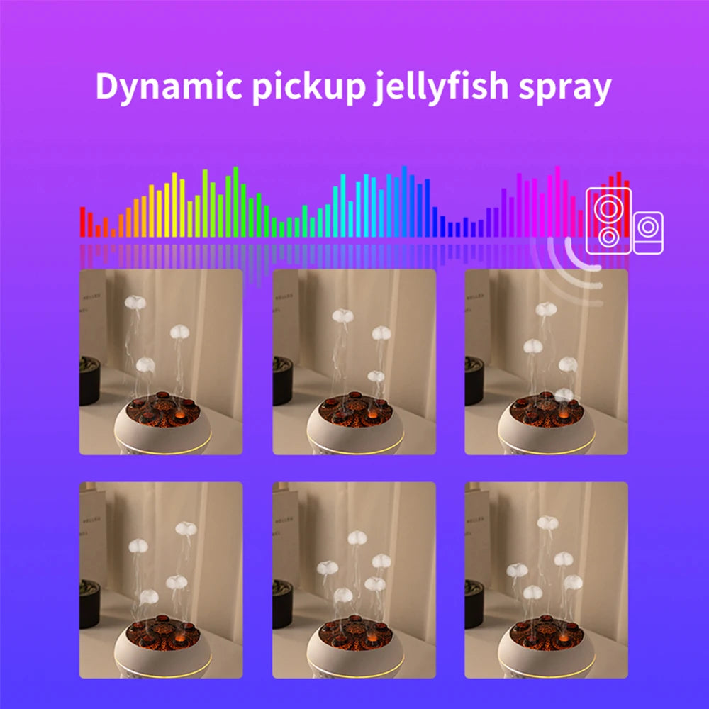Flame Air Humidifier Dynamic Jellyfish Aroma Diffuser with Colorful Gradient Ambient Lights Remote Control Aromatherapy Diffuser