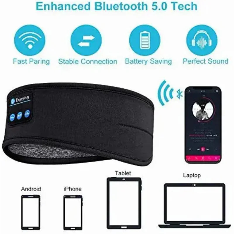 Sleep Mask Bluetooth Sleeping Headphones Headband Thin Soft Elastic Comfortable Wireless Music Headset Eye Mask for Side Sleeper