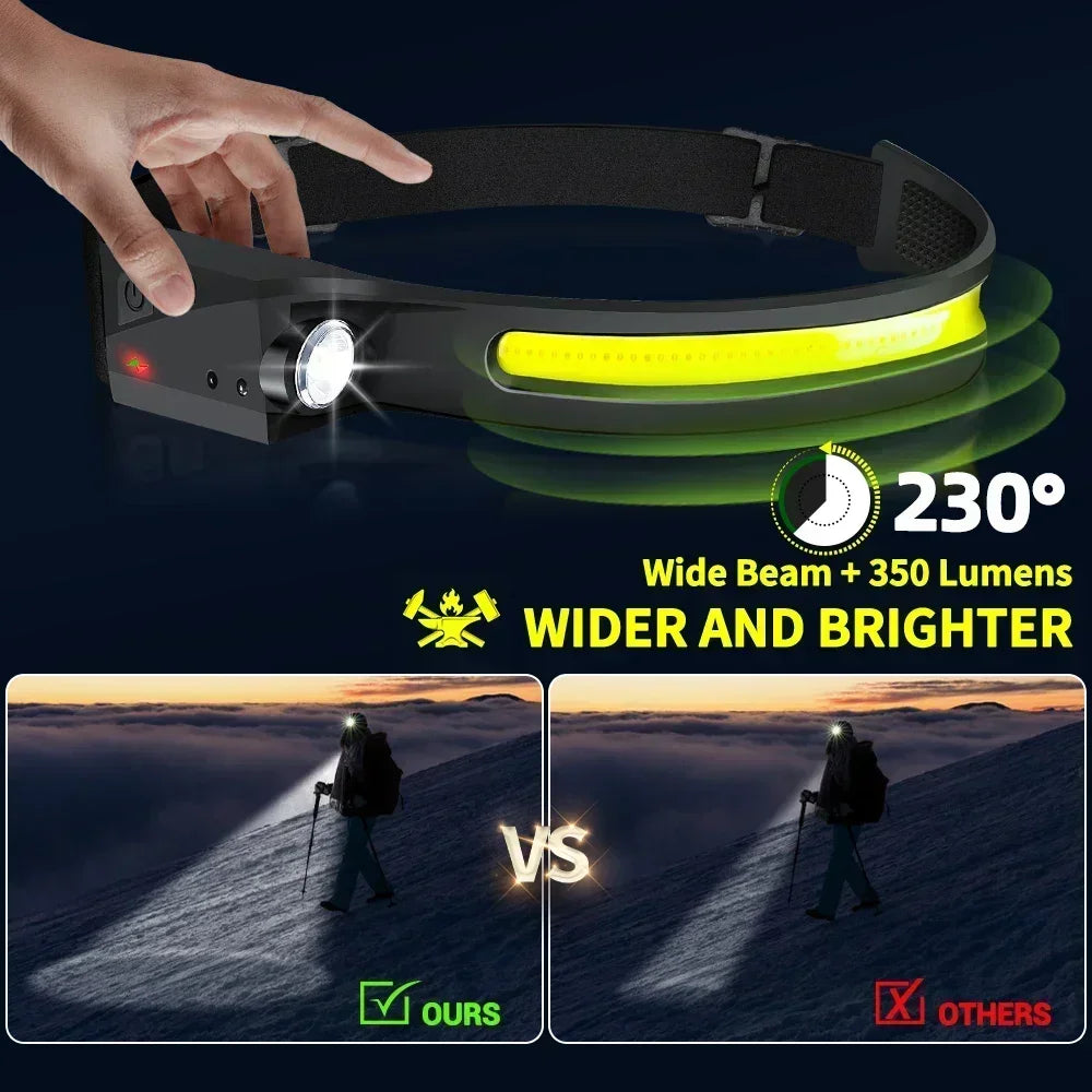 KDULIT 1~20Pack LED Sensor Headlamp Built-In Battery USB Rechargeable Waterproof Head Torch Outdoor Camping Fishing Headlight